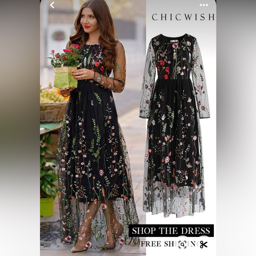 NWT Chicwish Embroidered Floral Maxi Dress